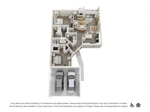 Floor plan for 2 beds, 2 baths, 1363 sqft